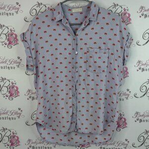 Just living button up crabs 🦀 Lavender Shirt with Red Crab Pattern